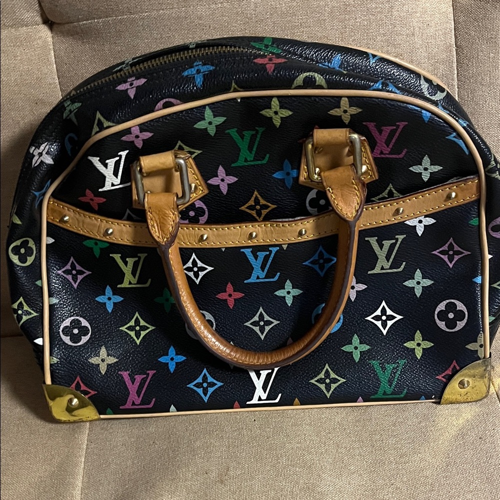 Louis Vuitton Black Multicolor Monogram Satchel with Vachetta Trim